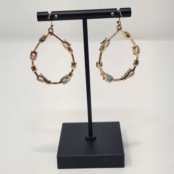 Teardrop Gold Tone Crystal Dangle Drop Hook Earrings Multi Color Stones Oversize - Picture 4 of 5